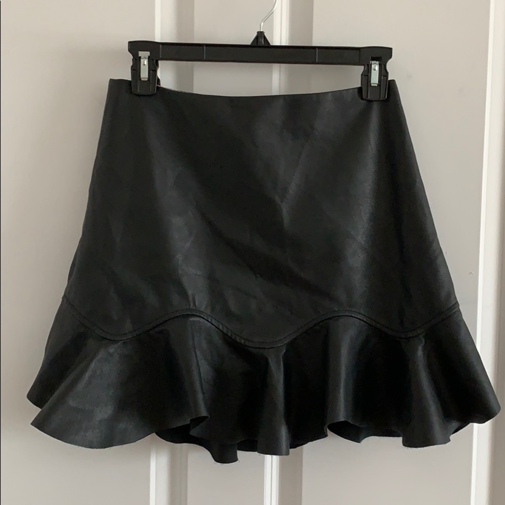Rebecca Taylor Ruffle Hem Faux Leather Mini Skirt